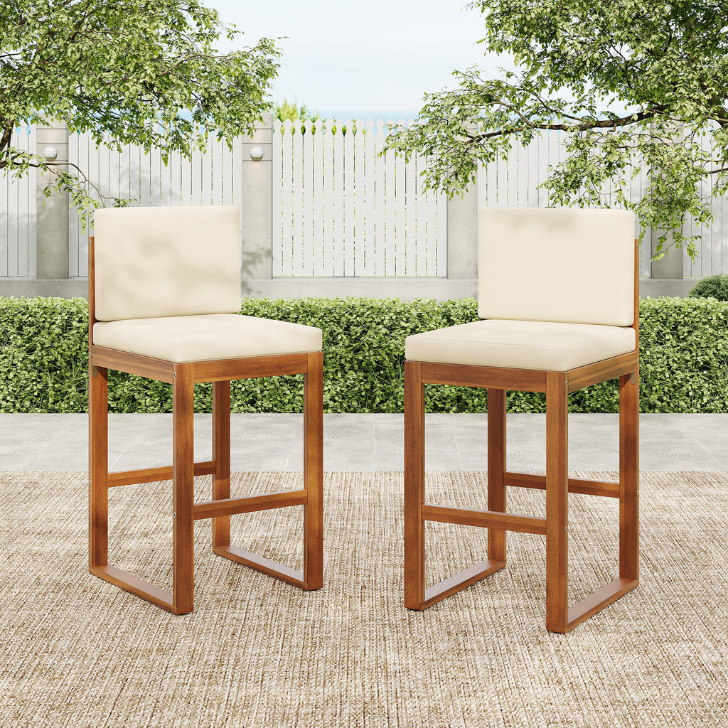 Seacliff Outdoor Acacia Wood Barstools, Set of 2
