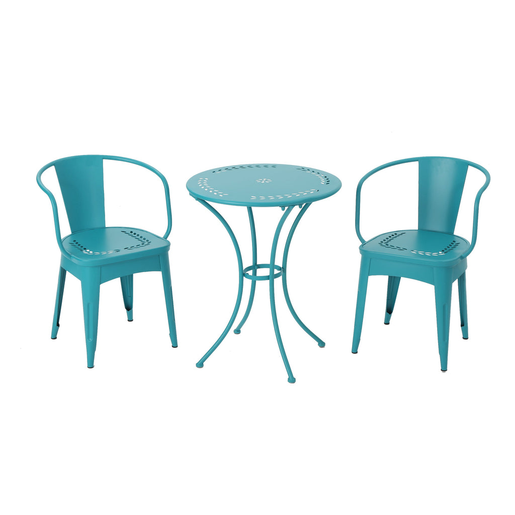 Pursuant 3-Piece Iron Bistro Set with Round Table and 2 Curved Back Chairs