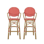 Valorous Outdoor Wicker Bar Stool with Round Back and Curved Arms, Set of 2
