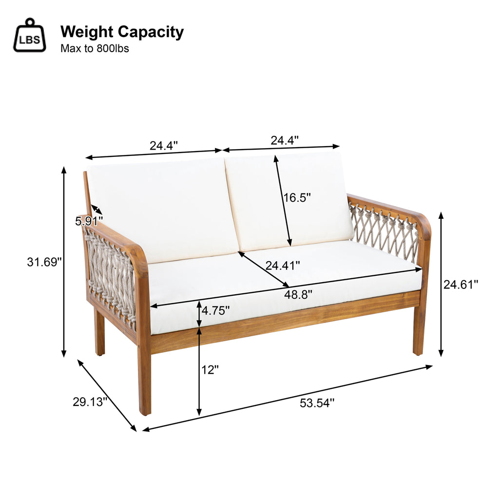 Millie Outdoor Acacia Wood Loveseat & Coffee Table Set