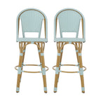Callisto 29.5" Outdoor Rattan and Aluminum Bar Stool with Curved Back and Footrest