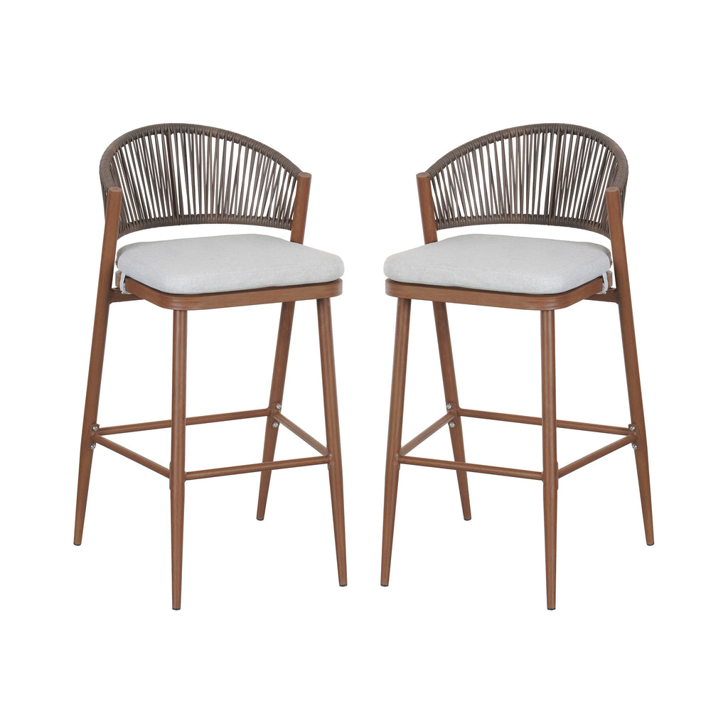 Outdoor Metal Frame Stools with Scallop-Shaped Backrest & Water-Resistant Cushions, Set of 2