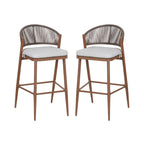 Outdoor Metal Frame Stools with Scallop-Shaped Backrest & Water-Resistant Cushions, Set of 2