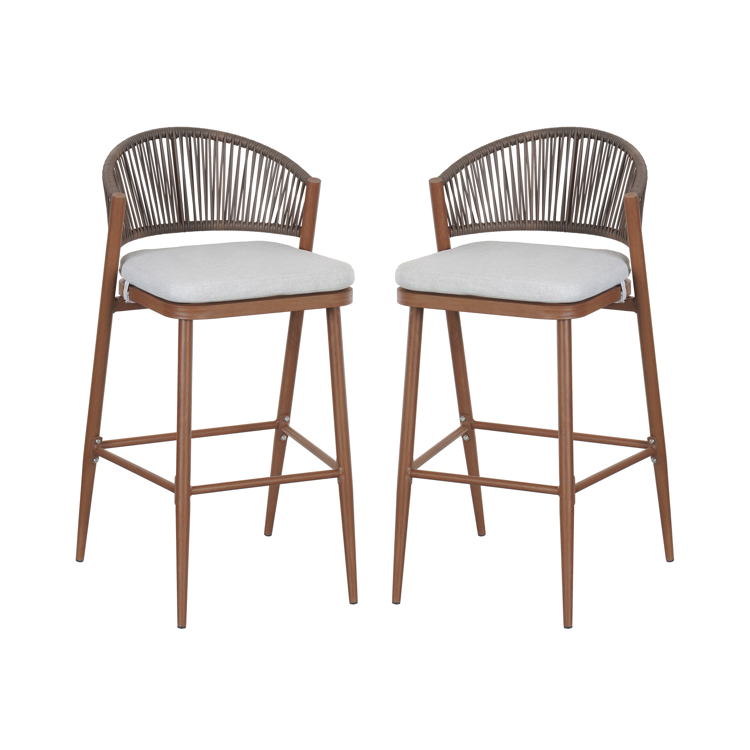 Outdoor Metal Frame Stools with Scallop-Shaped Backrest & Water-Resistant Cushions, Set of 2