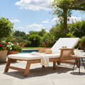 Retro Acacia Wood Outdoor Sunlounge with Wheels & 3-Position Backrest