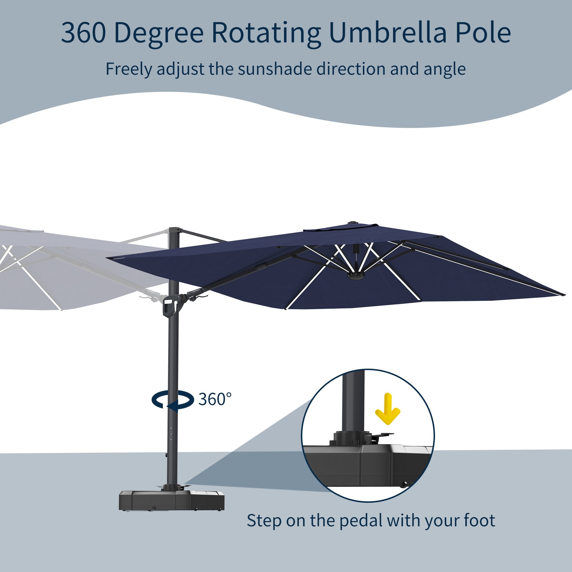 11' Square Cantilever Patio Umbrella with LED Light, Base Not Included