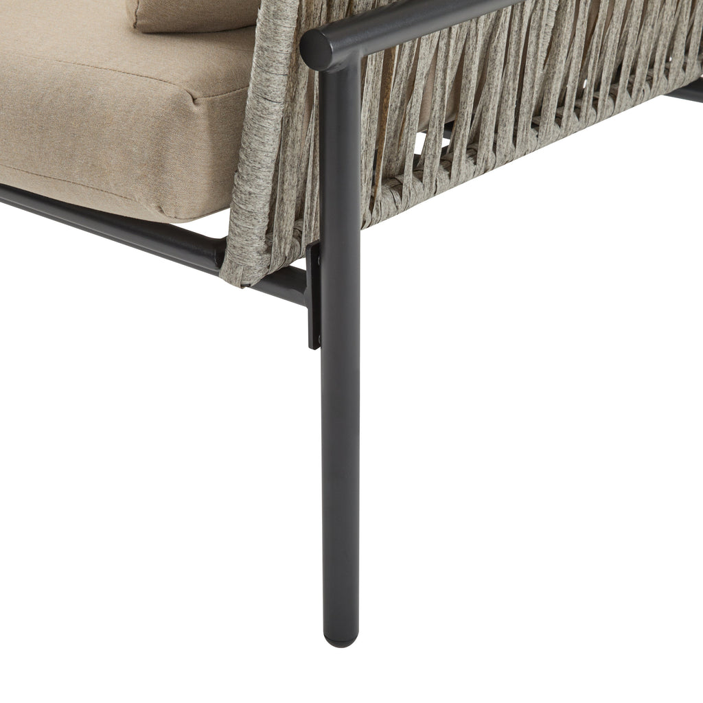 Brisa Outdoor Modern Iron Lounge Chair with Rope Weave