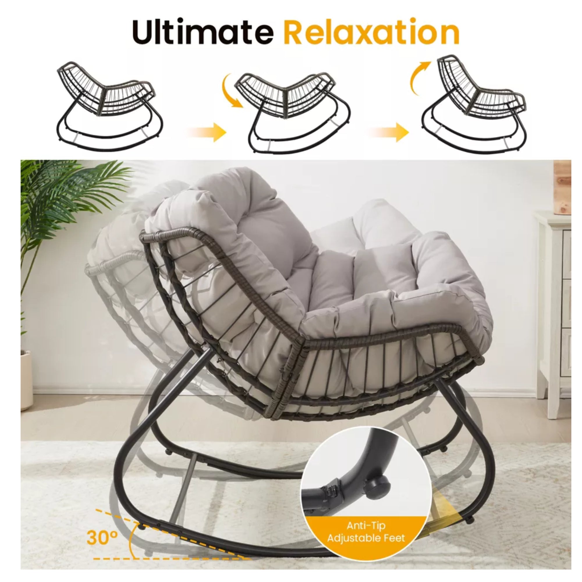 All-Weather Wicker Egg Rocking Chair with Ottoman