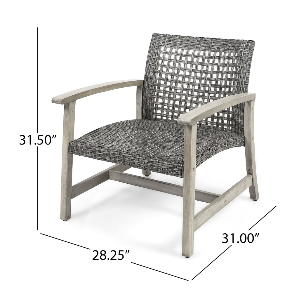 Hampton Outdoor Rattan & Acacia Wood Wicker Club Chairs, Set of 2