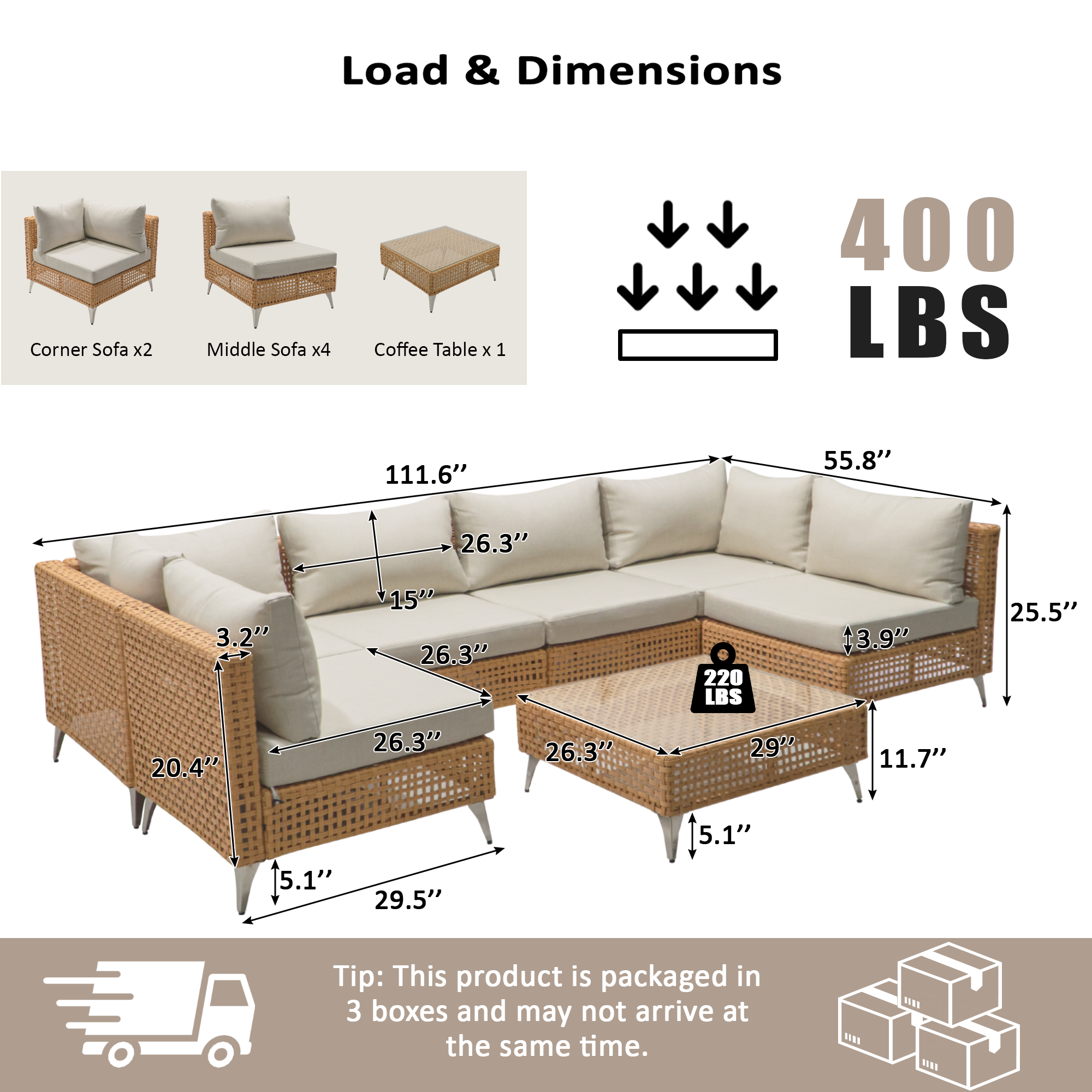 7-Piece Outdoor Wicker Sectional Sofa with Water Resistant Cushions and Coffee Table