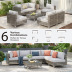 7-Piece Outdoor Wicker Sectional Sofa with Water Resistant Cushions and Coffee Table
