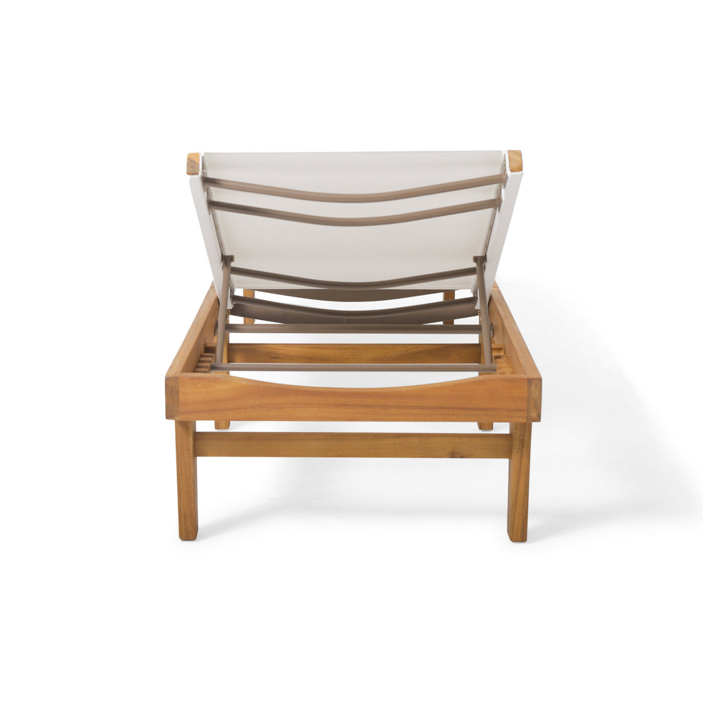 Outdoor Chaise Lounge with Acacia Wood Frame
