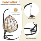 Foldable Rattan Egg Swing Chair with Iron Frame, Plush Cushion & Removable Headrest
