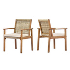 Miles Acacia Wood & Wicker Rattan Woven Dining Chairs, Set of 2