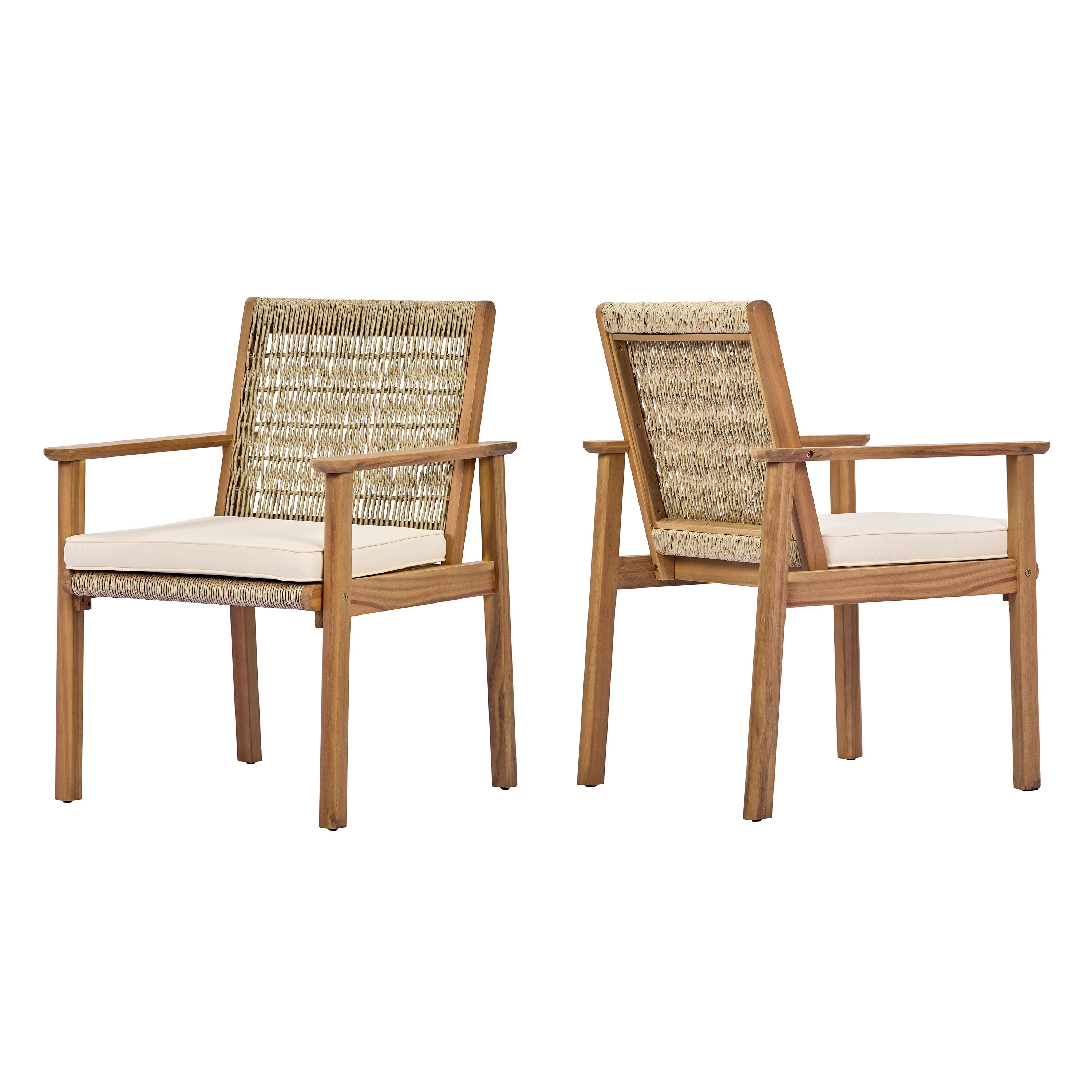 Miles Acacia Wood & Wicker Rattan Woven Dining Chairs, Set of 2