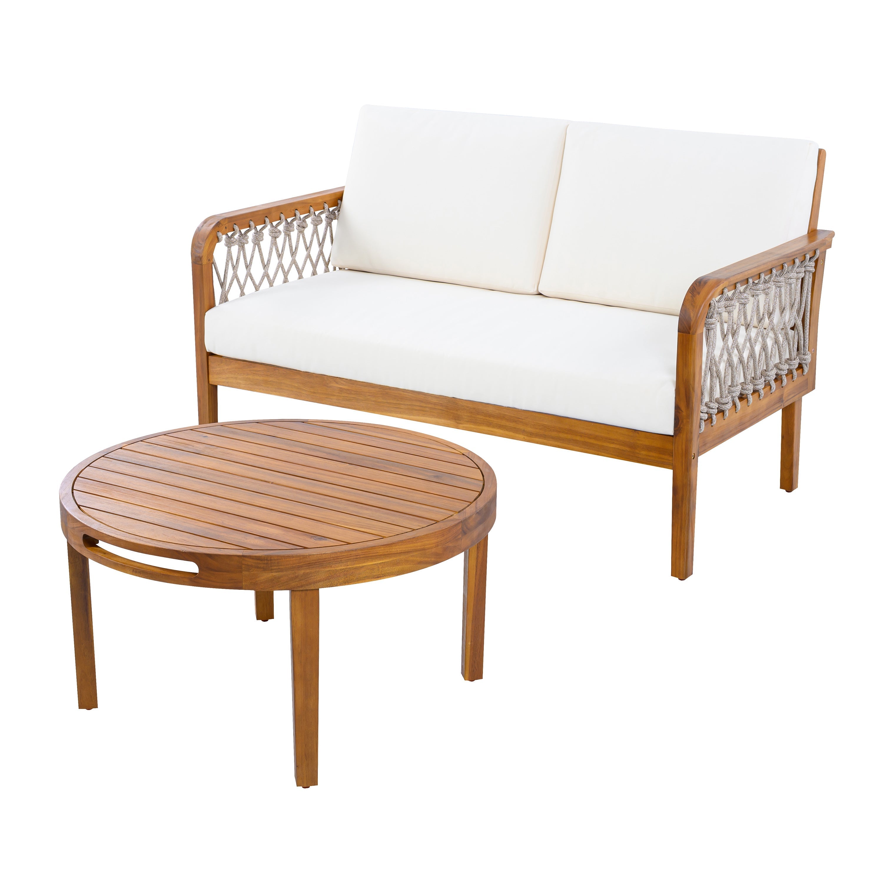 Millie Outdoor Acacia Wood Loveseat & Coffee Table Set