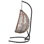 Foldable Rattan Egg Swing Chair with Iron Frame, Plush Cushion & Removable Headrest