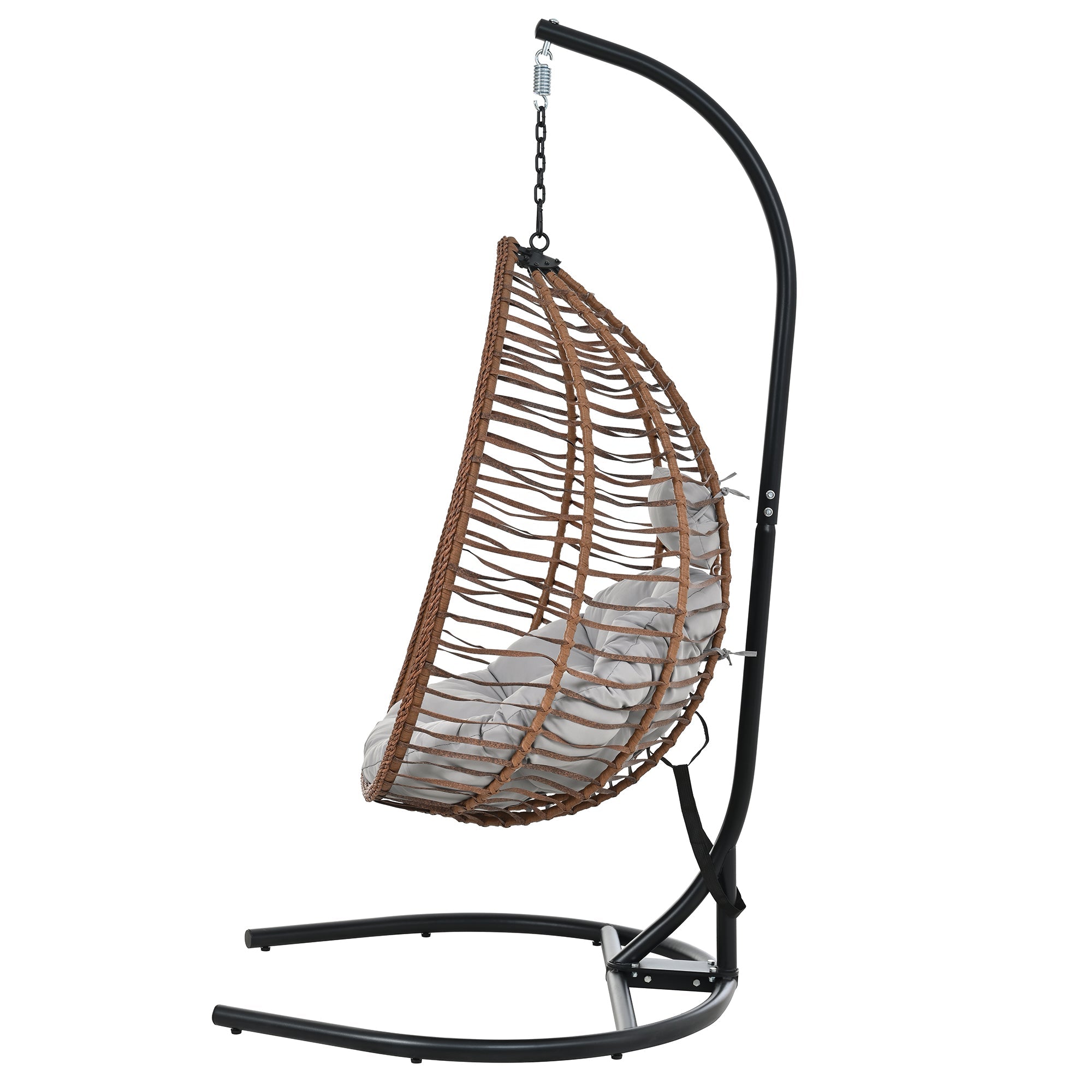 Foldable Rattan Egg Swing Chair with Iron Frame, Plush Cushion & Removable Headrest