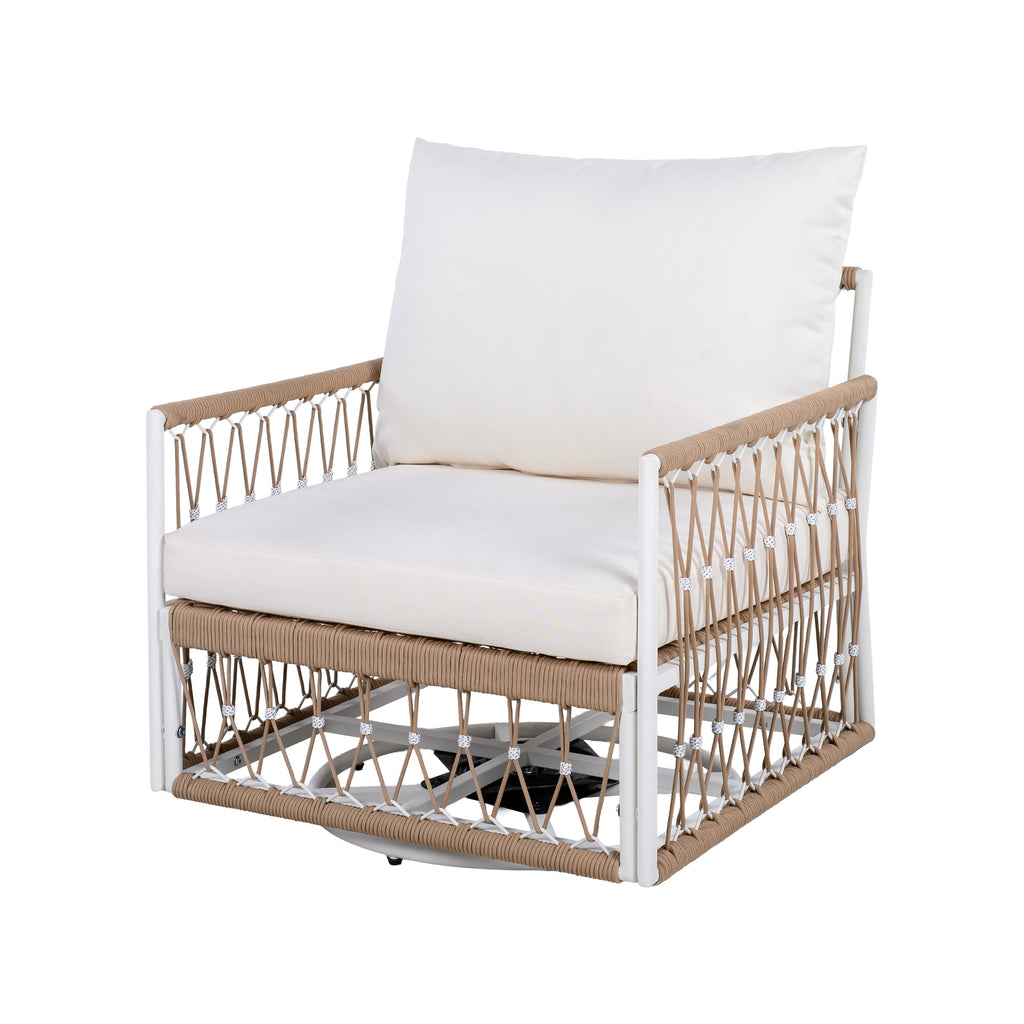 Caspian Outdoor Handwoven Rope Accent Swivel Chairs, Set of 2
