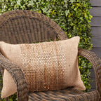 Earthy Jute Banded Outdoor Polyester Filled Throw Pillow