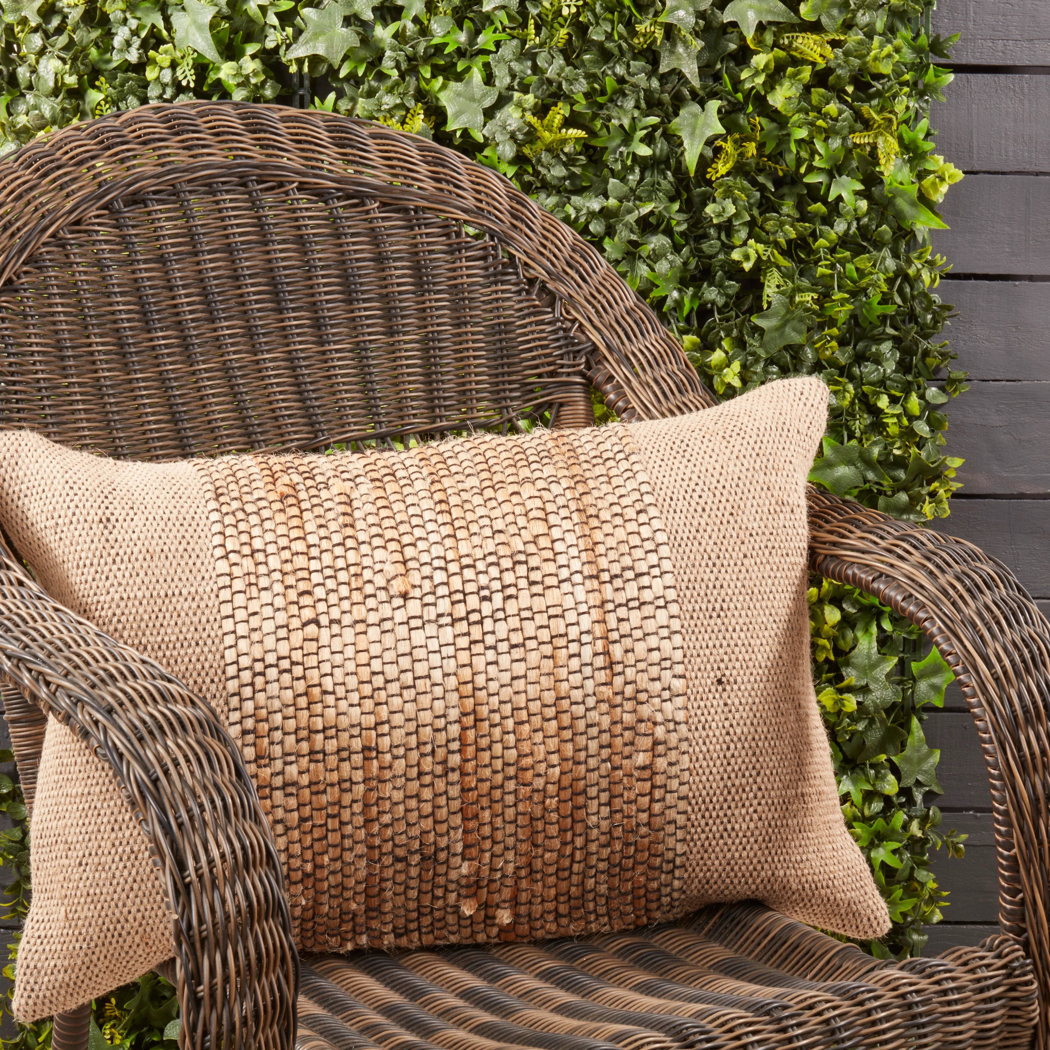 Earthy Jute Banded Outdoor Polyester Filled Throw Pillow