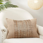 Earthy Jute Banded Outdoor Polyester Filled Throw Pillow