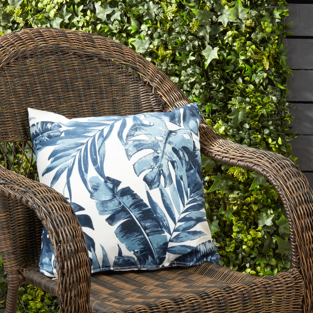 Outdoor Polyester Filled Throw Pillow With Blue Tropic Design