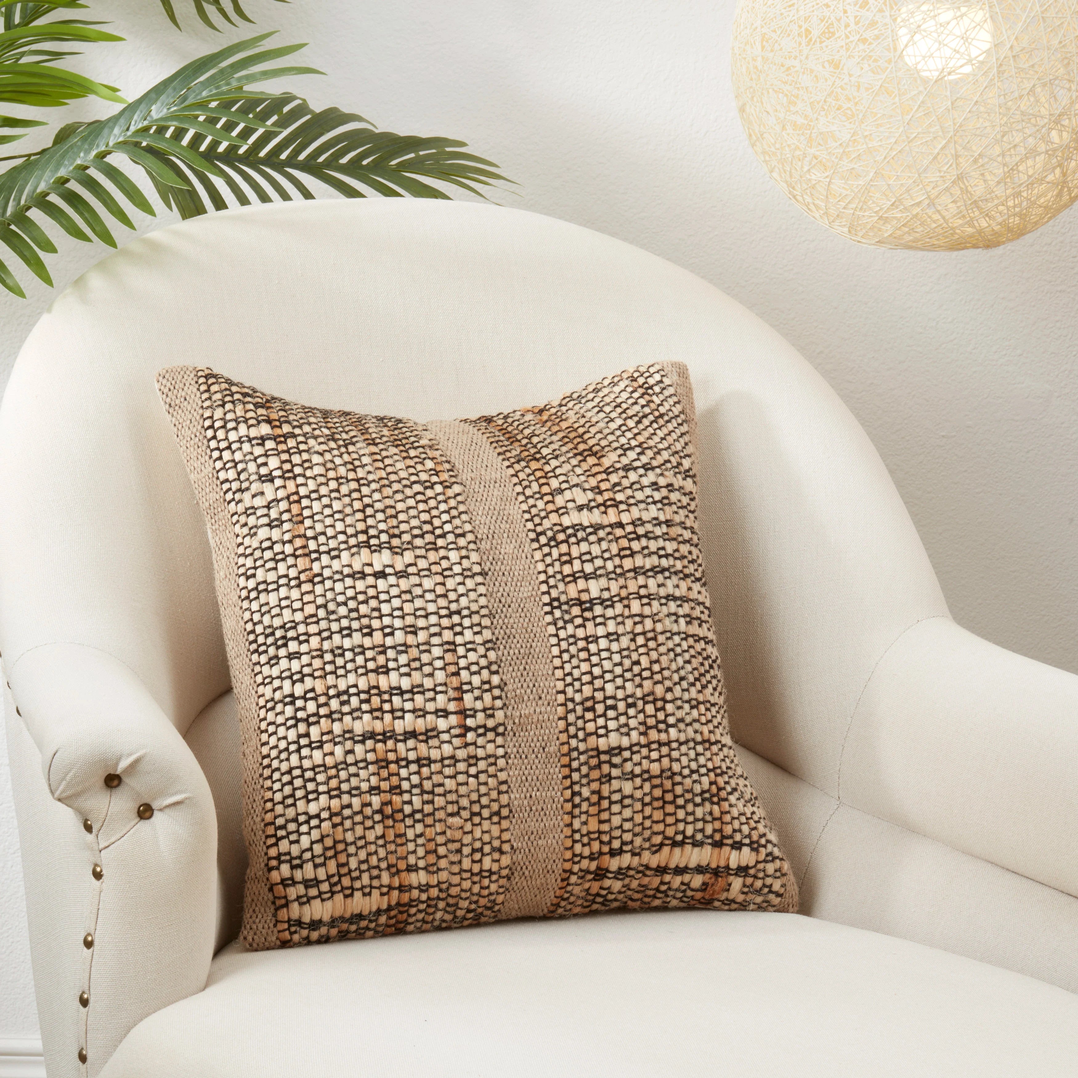 Earth Tone Banded Outdoor Polyester Filled Throw Pillow