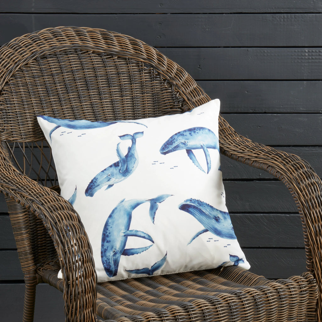 Playful Whales Outdoor Polyester Filled Throw Pillow