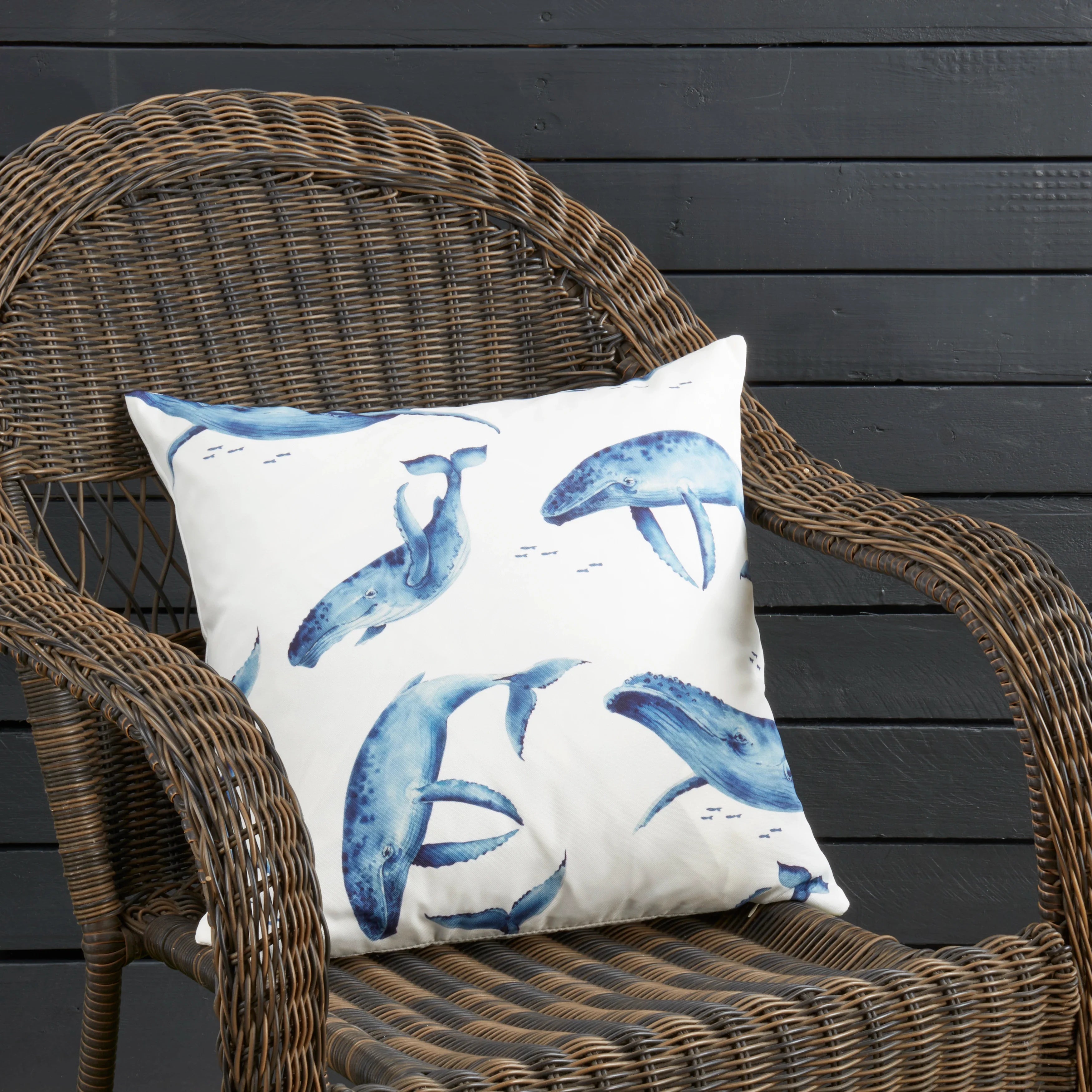 Playful Whales Outdoor Polyester Filled Throw Pillow