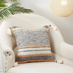 Color Band Fringed Outdoor Polyester Filled Throw Pillow