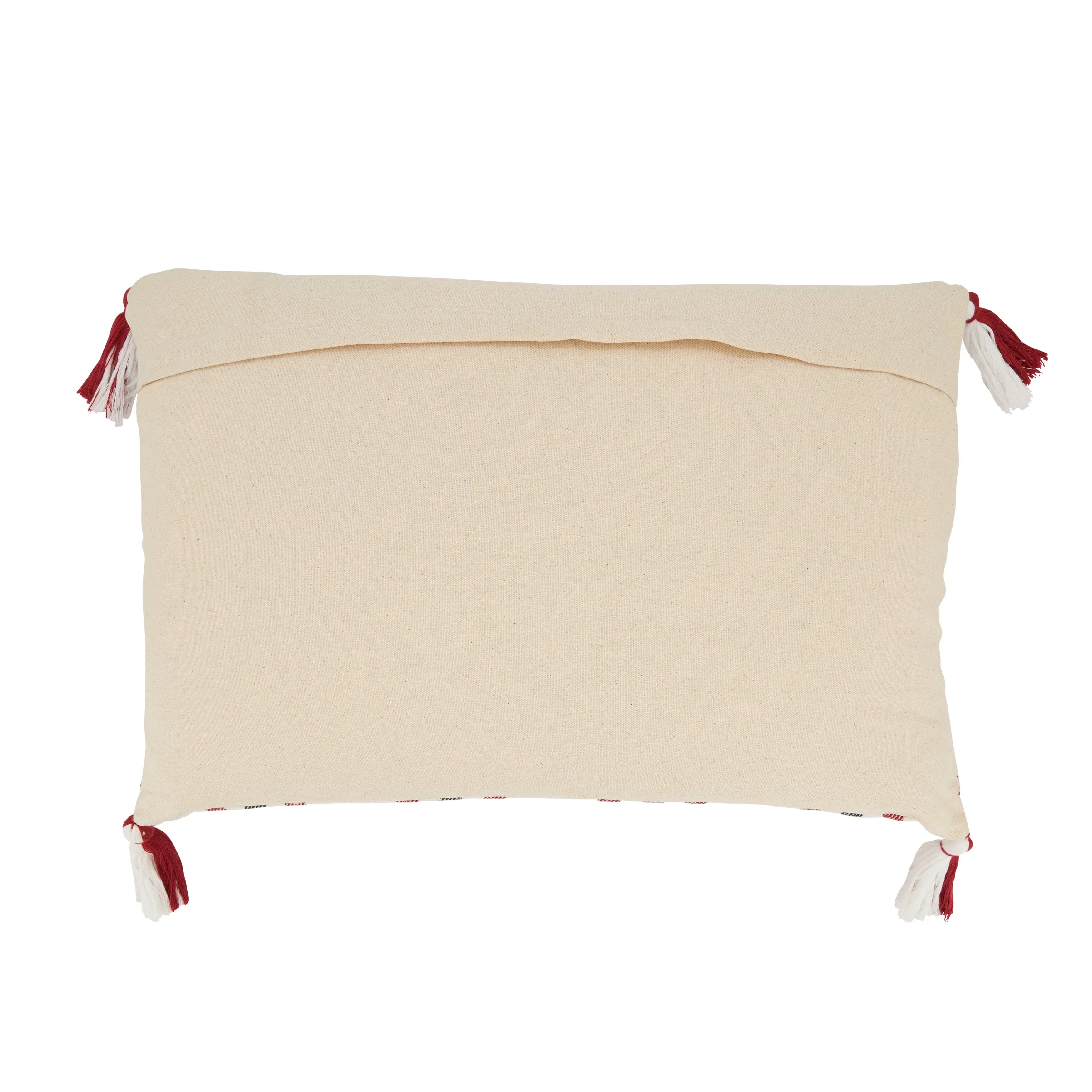 Tasseled Plaid Outdoor Polyester Filled Throw Pillow