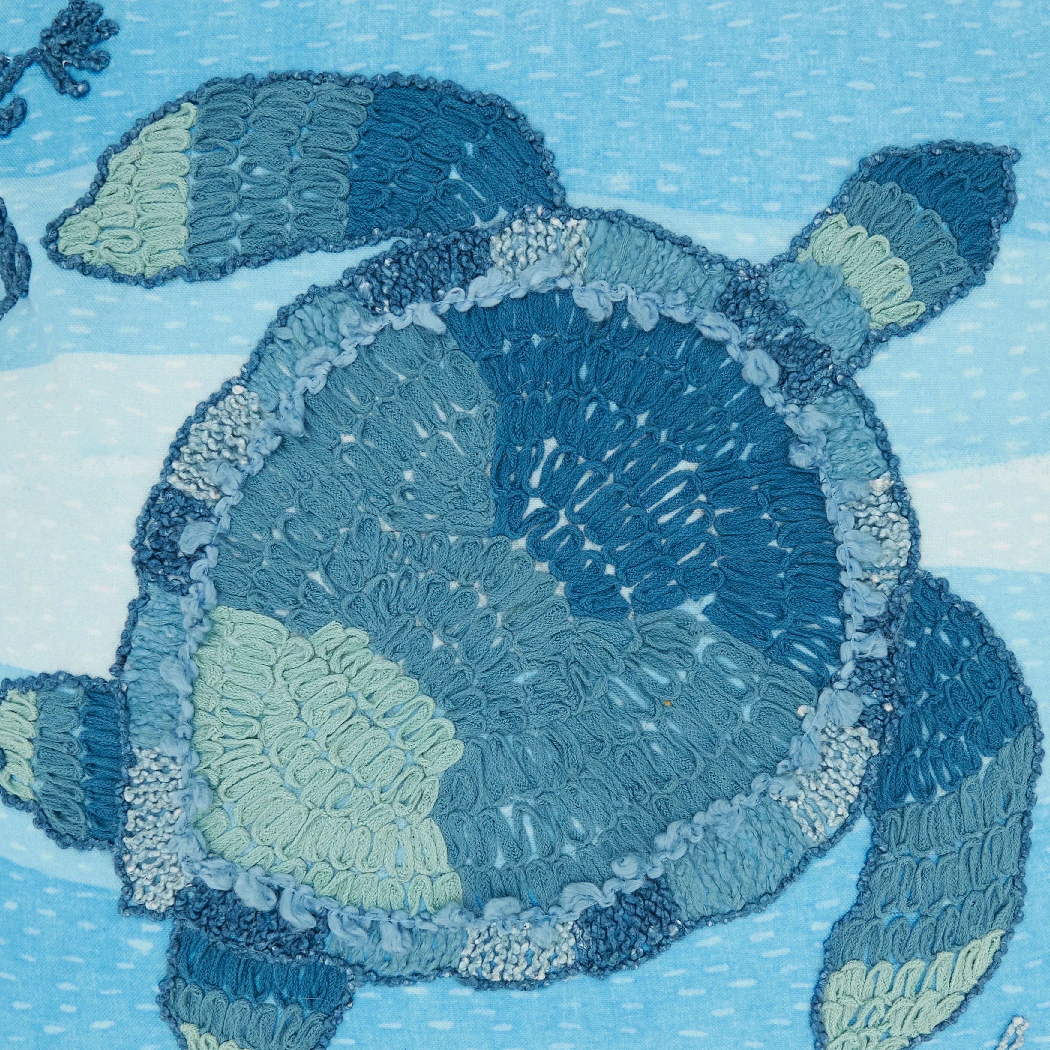 Outdoor Embroidered Turtle Polyester Filled Throw Pillow