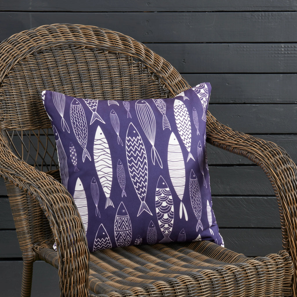 Whimsical School of Fish Outdoor Polyester Filled Throw Pillow