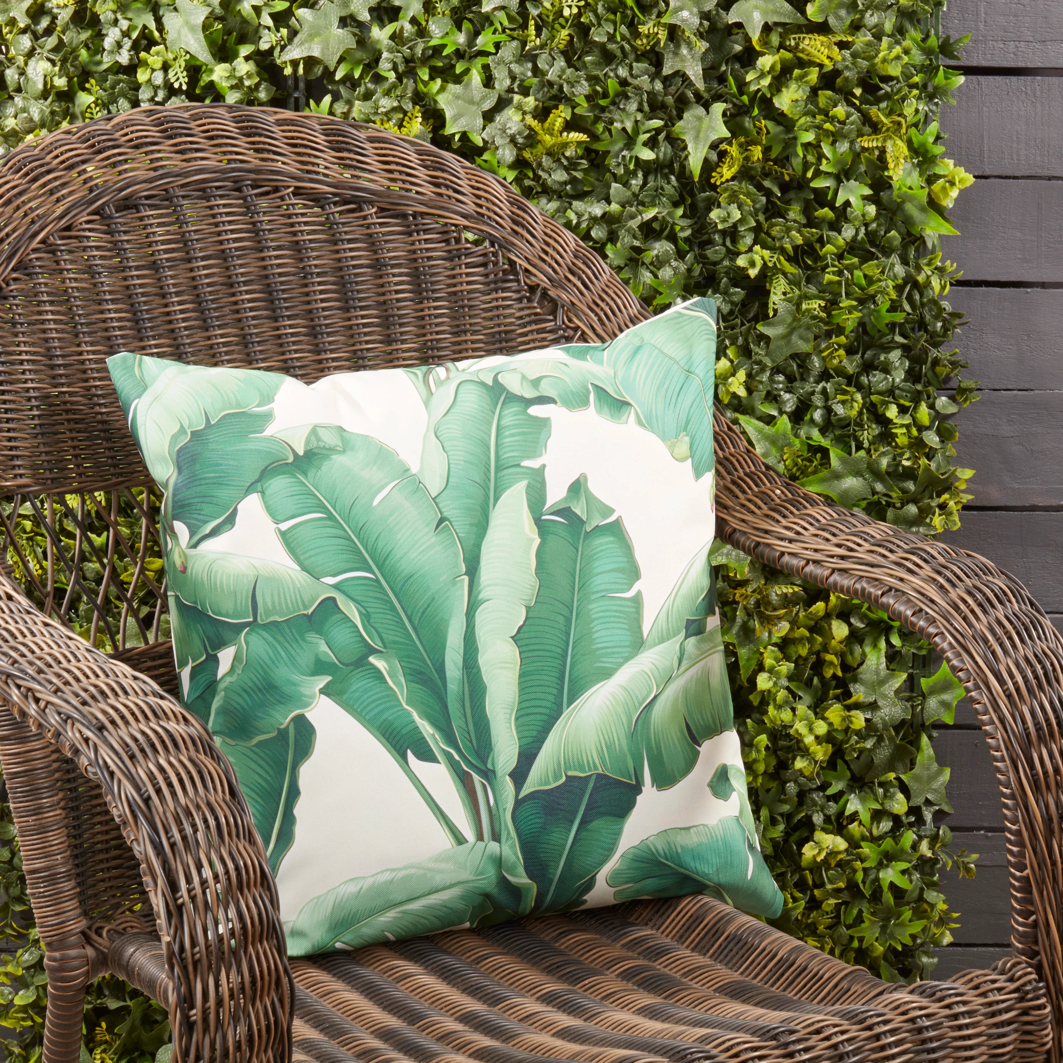Tropicana Banana Leaves Outdoor Polyester Filled Throw Pillow