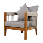Azari Outdoor Acacia Wood Club Chair with Handwoven Rope Accents & Curved Backrest