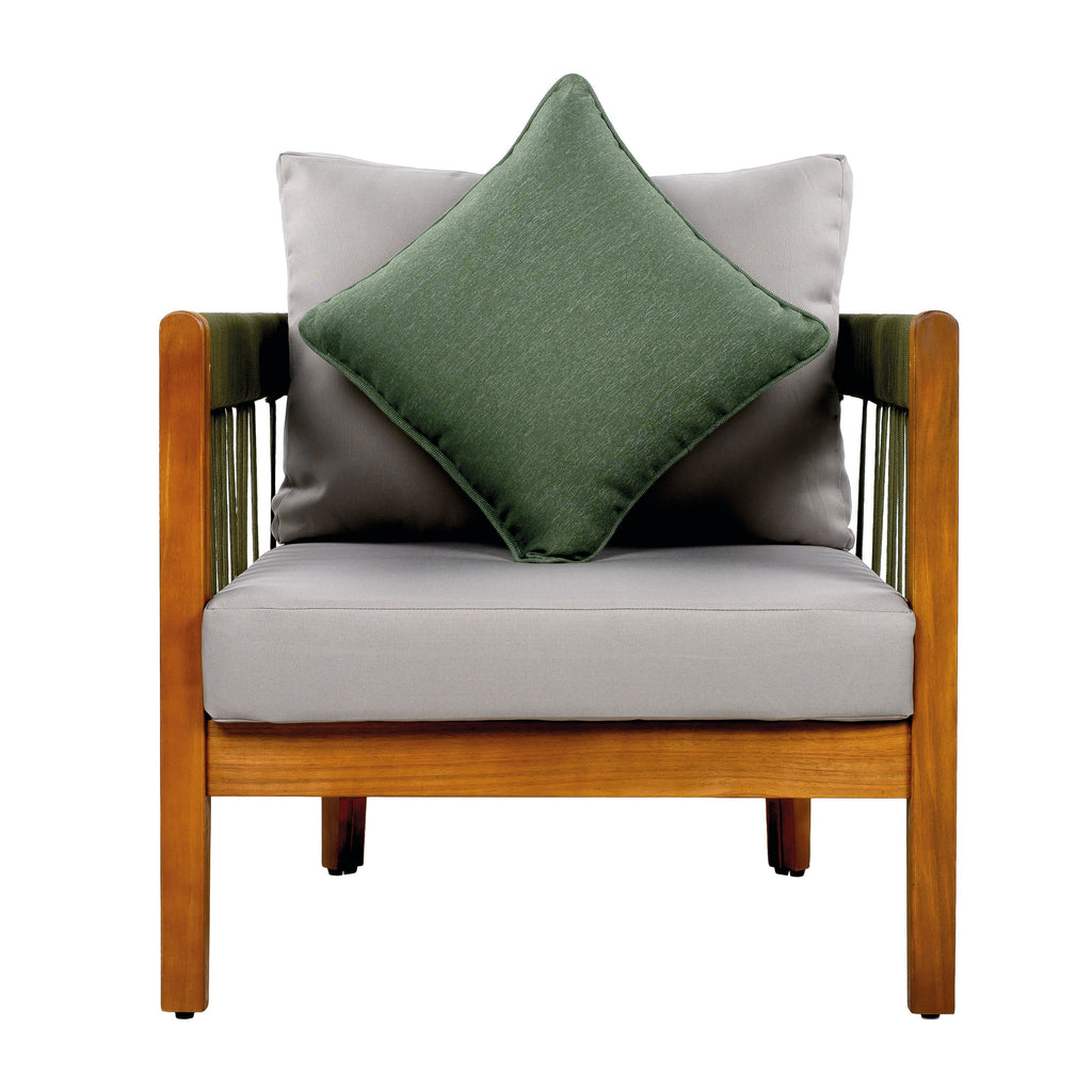 Azari Outdoor Acacia Wood Club Chair with Handwoven Rope Accents & Curved Backrest