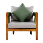 Azari Outdoor Acacia Wood Club Chair with Handwoven Rope Accents & Curved Backrest