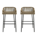 Outdoor Rope Bar Stool with Low Back and Iron Frame, Set of 2