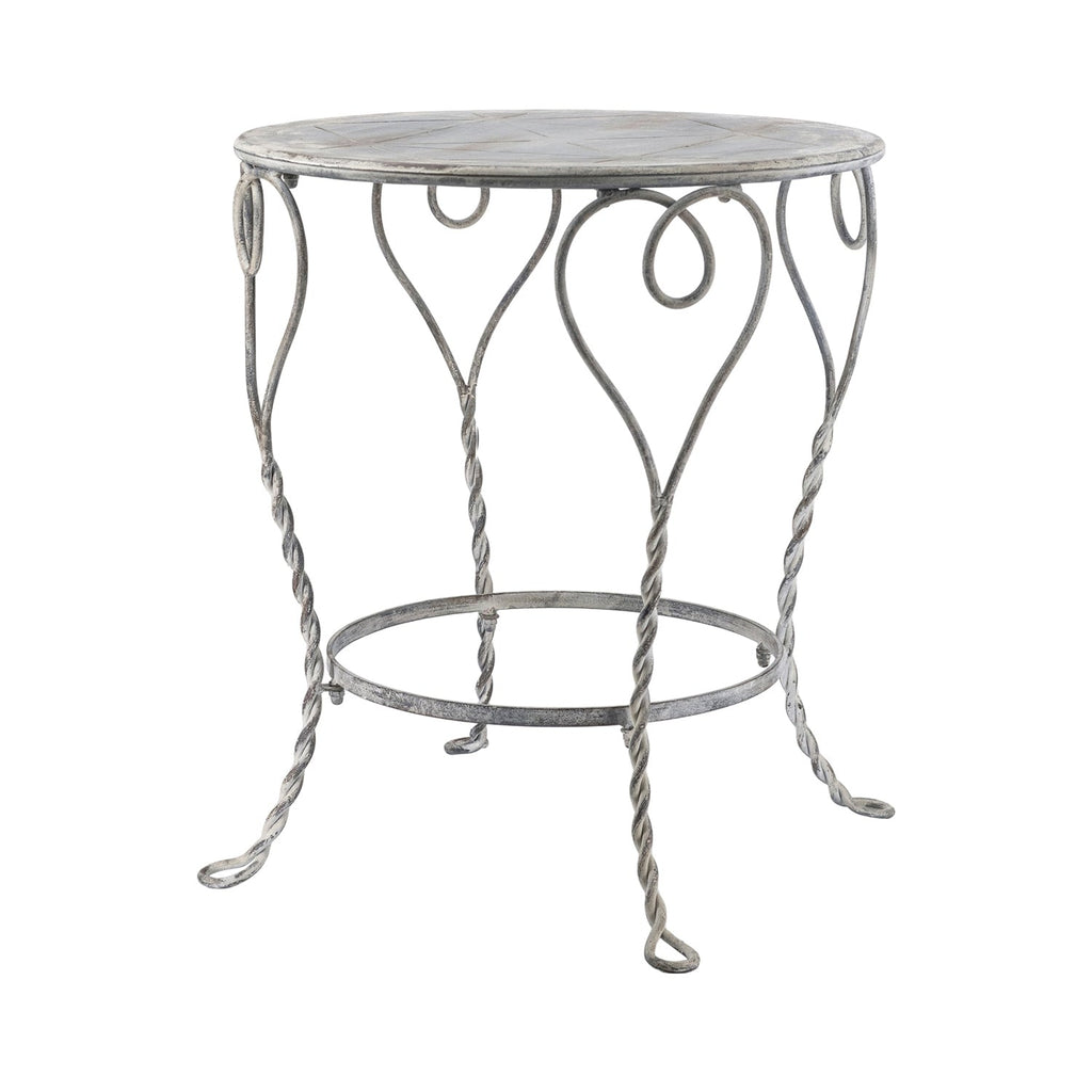 Distressed Silver Finish Heart Iron French Country Round Side Table