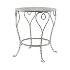 Distressed Silver Finish Heart Iron French Country Round Side Table