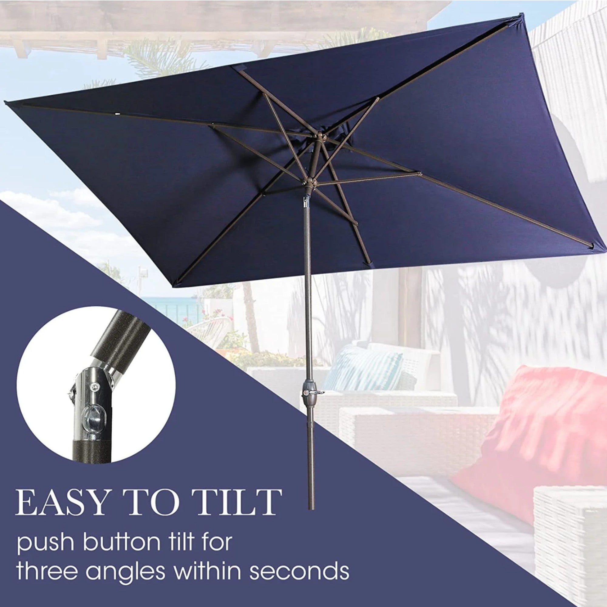 6.5 x 10 ft Rectangular Patio Umbrella with Crank, Base Not Included