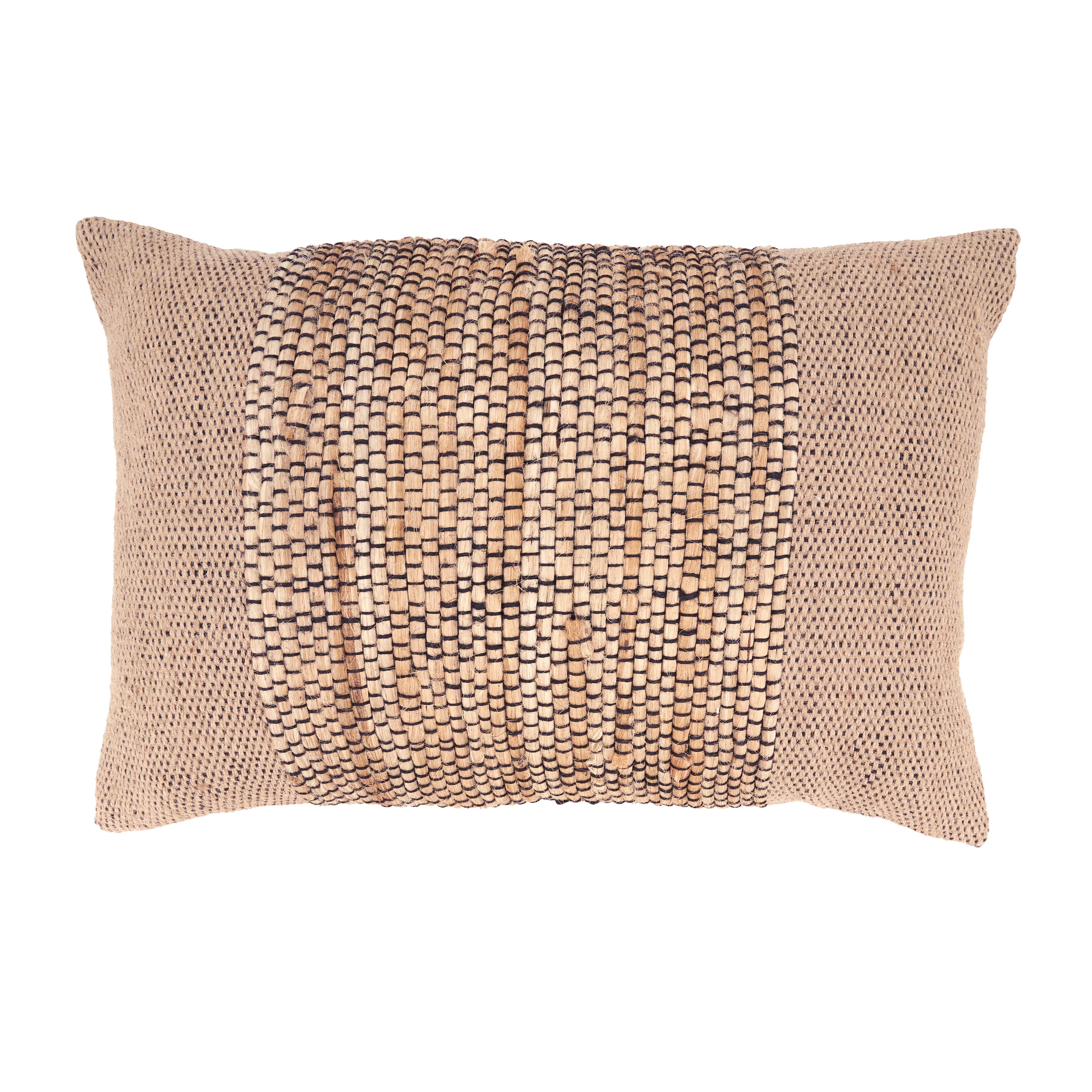 Earthy Jute Banded Outdoor Polyester Filled Throw Pillow