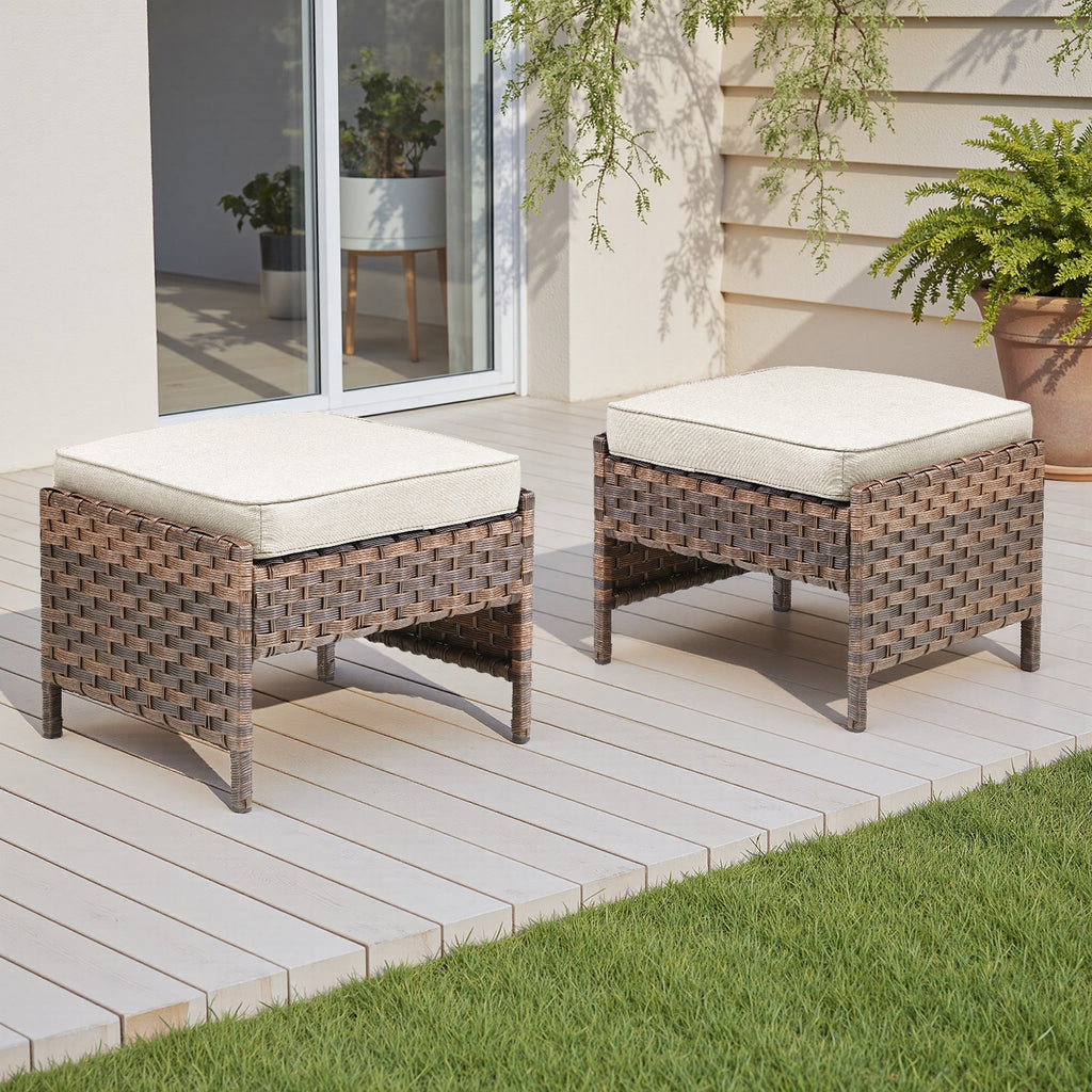 Marlowe Wicker Outdoor Ottomans, Set of 2