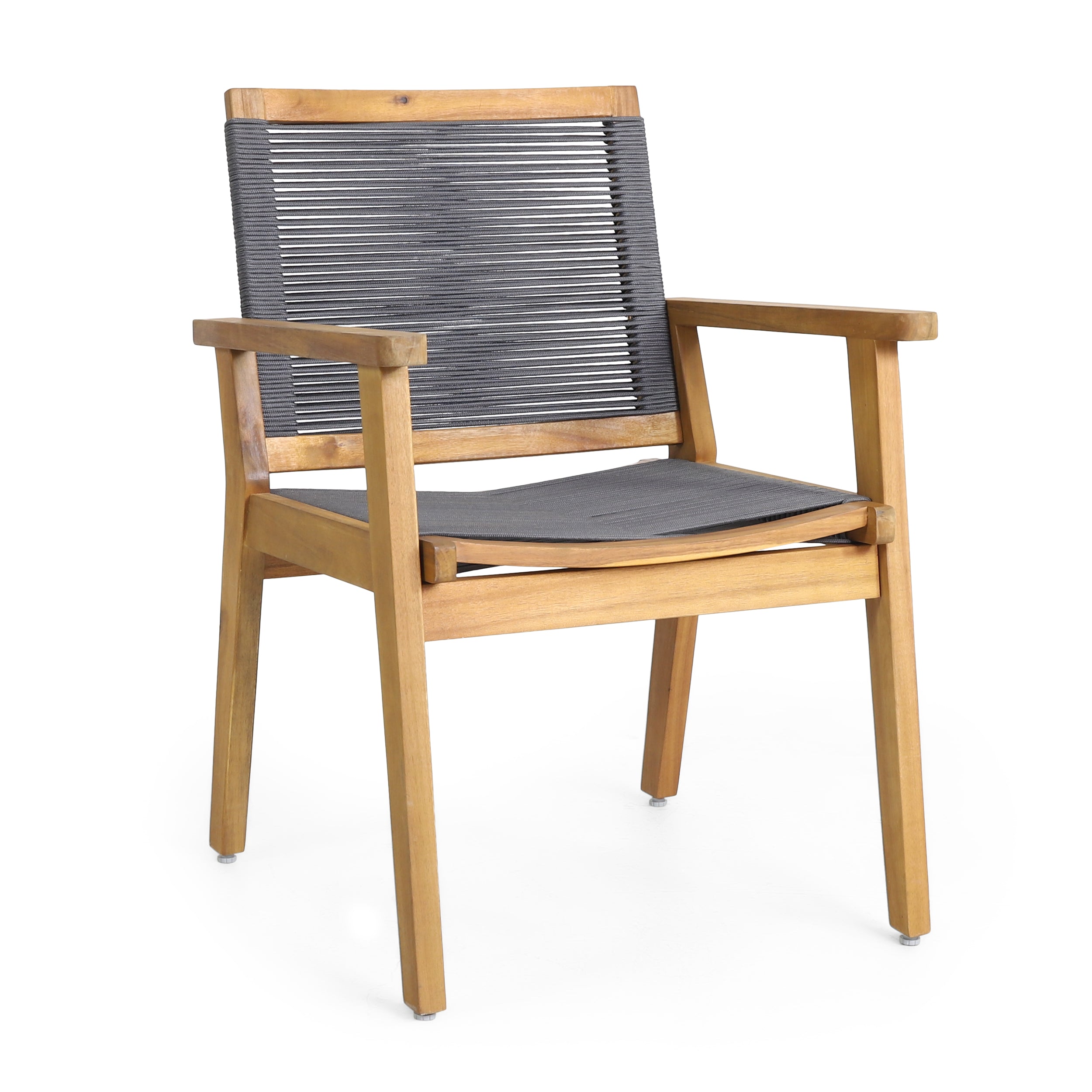 Outdoor Dining Chair with Rope Weave Design and Wooden Frame, Set of 2