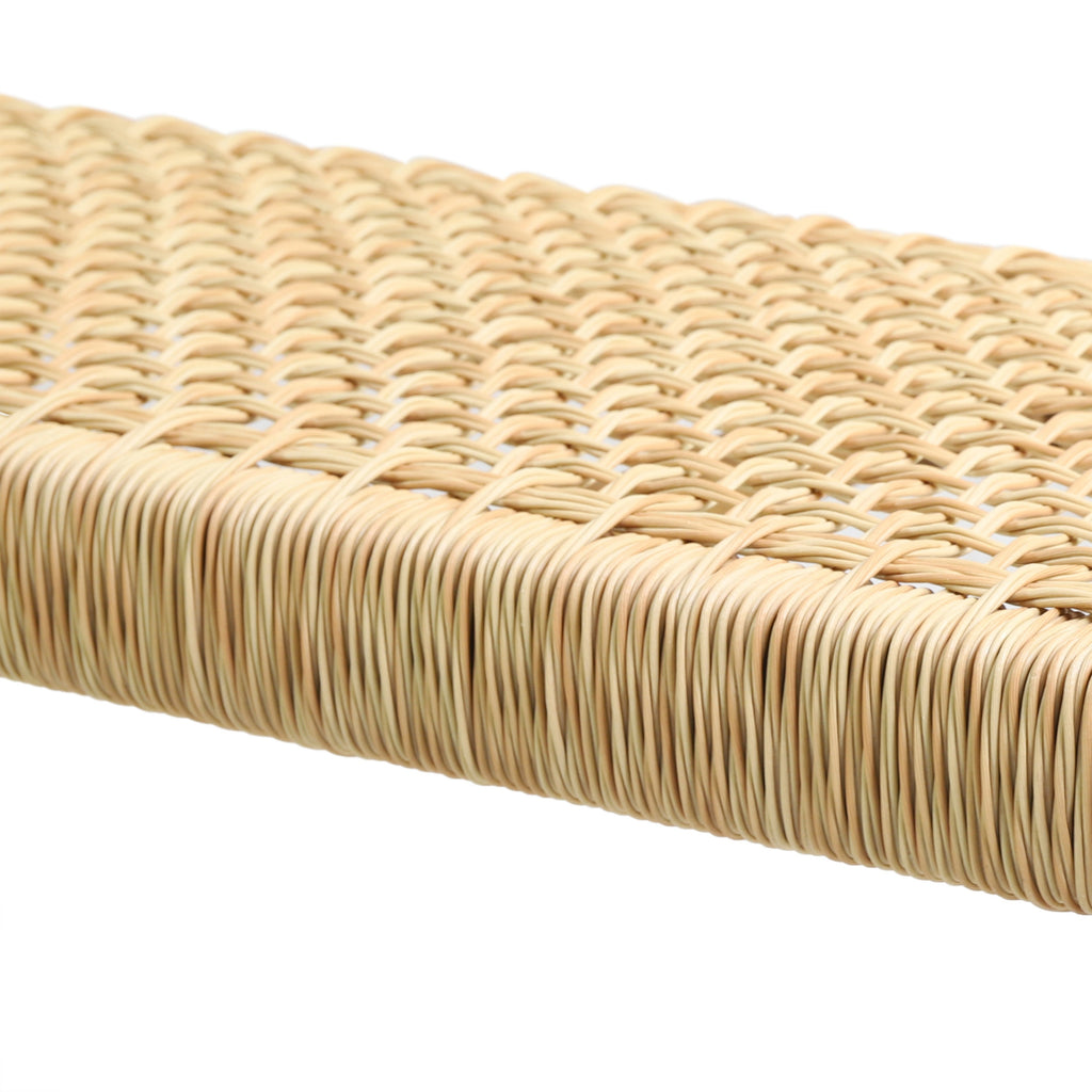 Outdoor Bench with Faux Rattan Seat and Wood Frame