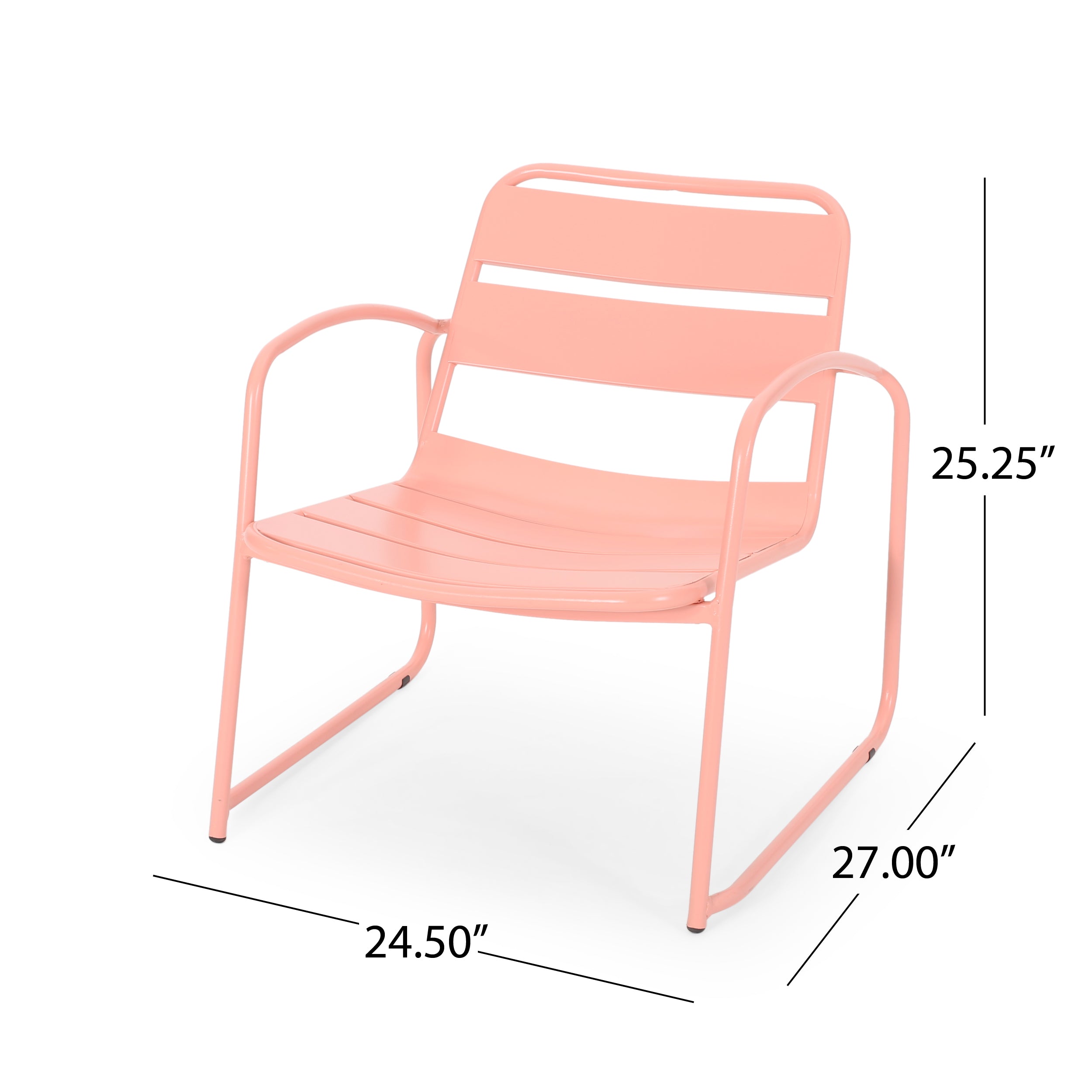 Outdoor Iron Chair with Open Slat Design and Curved Arms, Set of 2
