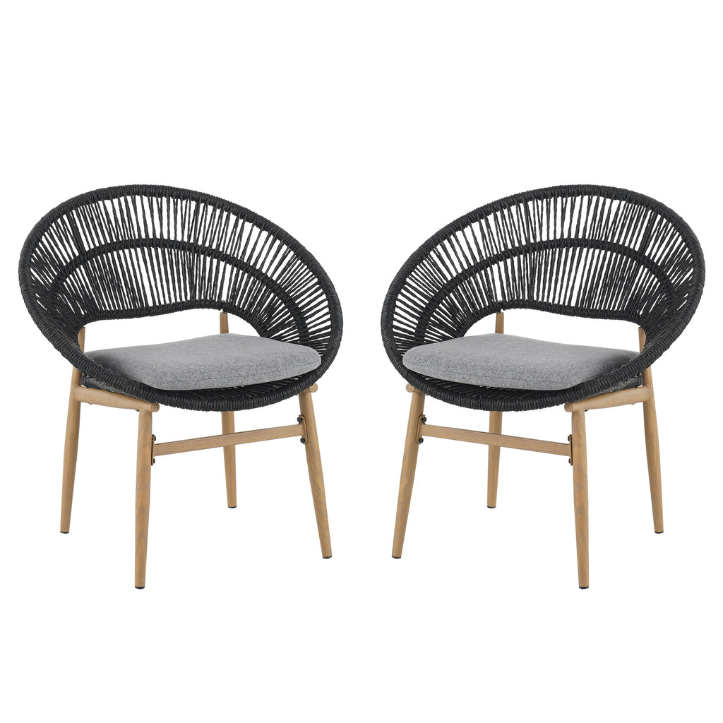 Cyril Outdoor Wicker Papasan Style Dining Chair, Set of 2
