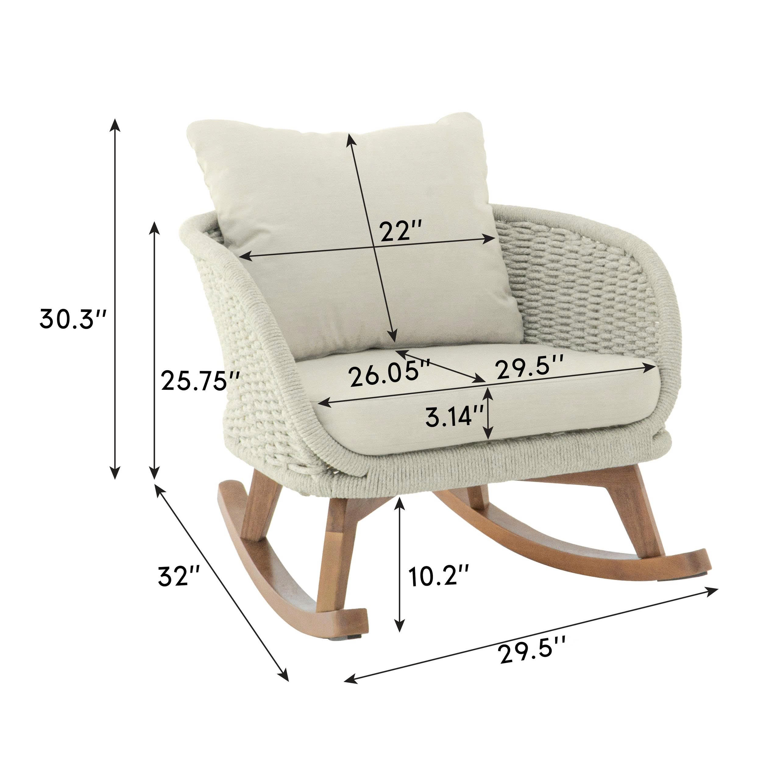 Contemporary Minimalist Wicker Rocking Chair with Cushions