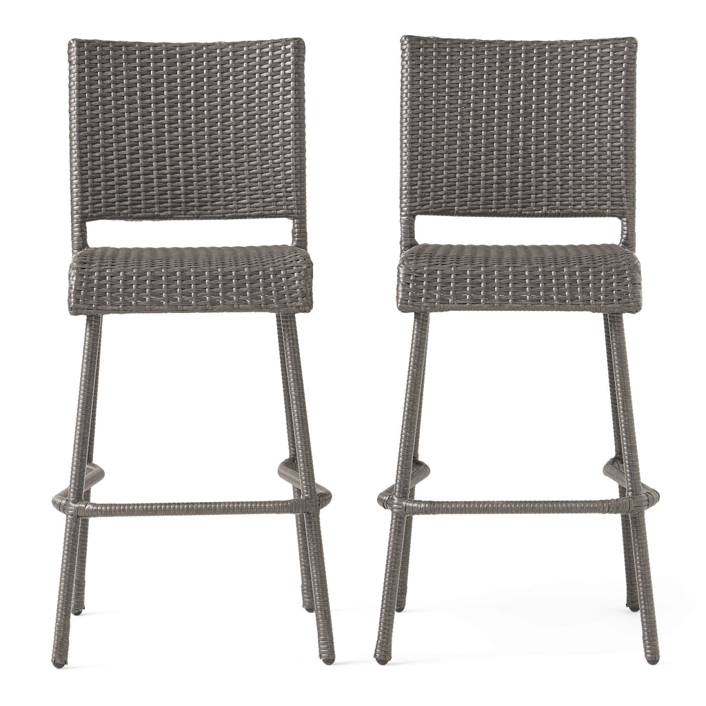 29" Outdoor Rattan Armless Barstools, Set of 2